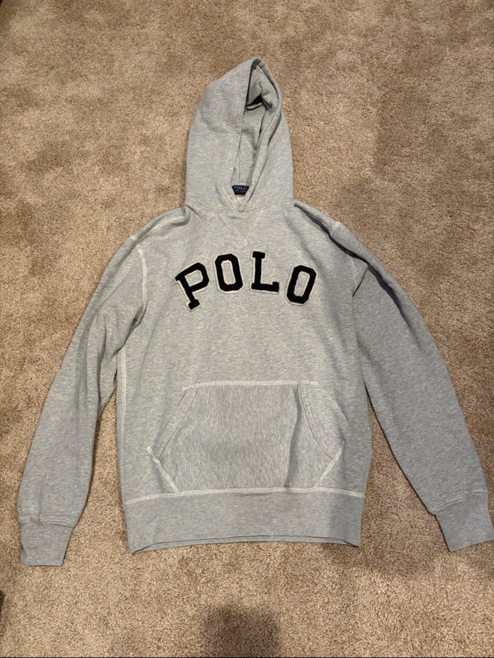 Polo by Ralph Lauren Light Gray Hooded Pullover with Black Lettering